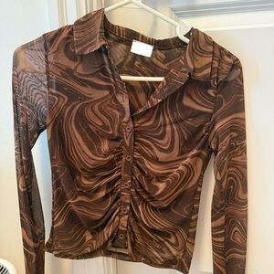 Brown Swirl Patterned Women's Top